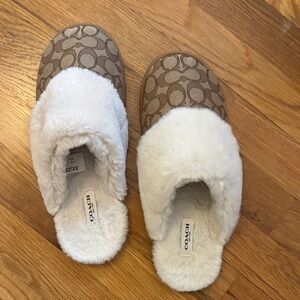 Coach Tan and Cream Monogram Slippers